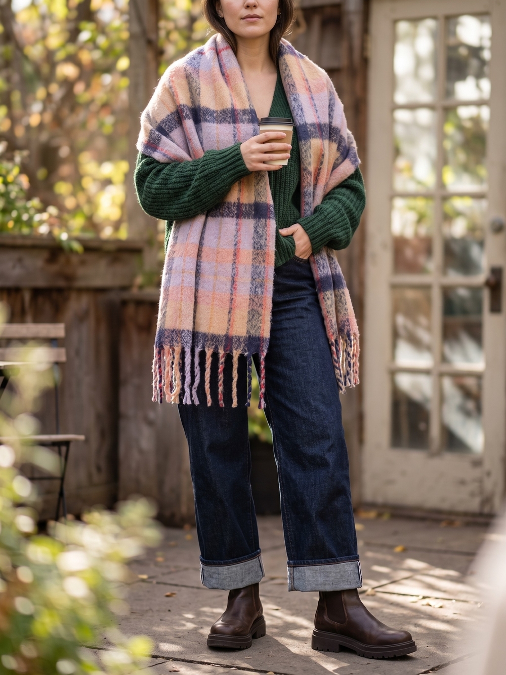 Pastel Plaid Fringe Blanket Scarf Scandi Cozycore Hygge Wrap Super Soft Fall